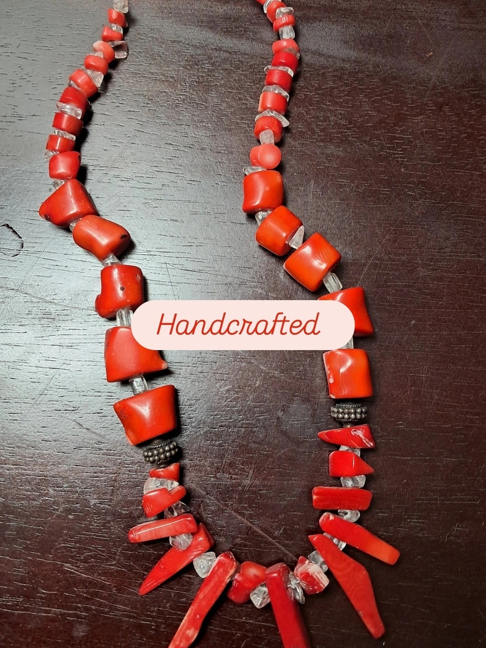 Handcrafted Red Coral Statement Necklace - Unbranded